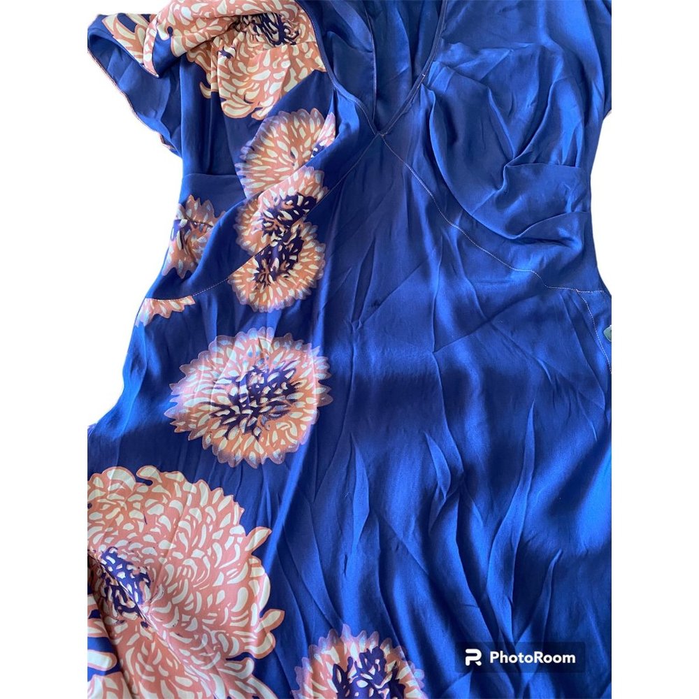 Anthropologie Tea and Honey Periwinkle and Pink Silk Dress Abalone buttons Small